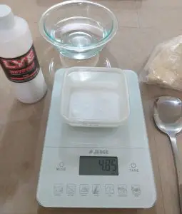 Weighing Lye for Activated Charcoal Soap