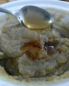 Adding Honey to Oatmeal and Honey Hot Process Soap