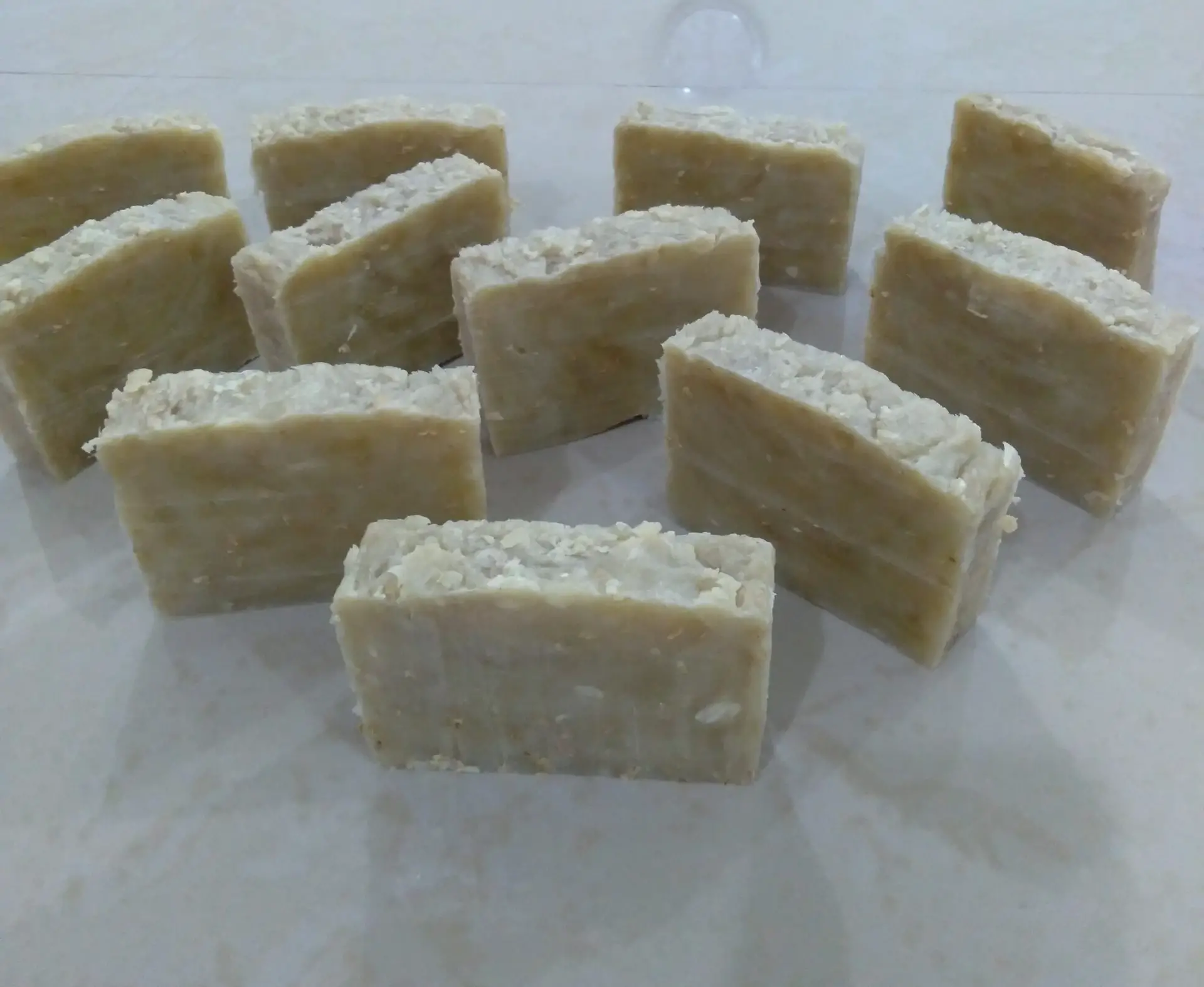 Cut Bars of Oatmeal and Honey Hot Process Soap
