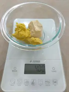 Weighing Cocoa and Shea Butter for Turmeric and Ginger Soap