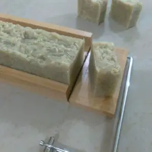 Cutting bars of lemongrass soap